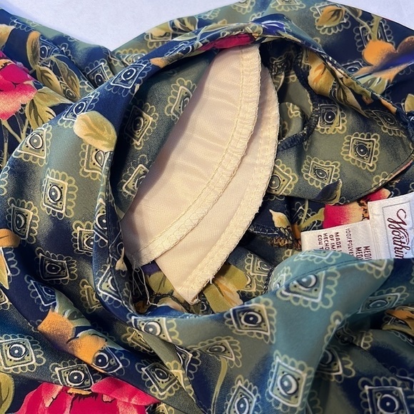 VTG Worthington Women's Floral Retro Top Sz Medium Short Sleeve Green Design - Picture 6 of 7